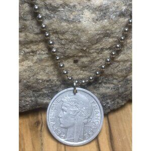 1949 France 1 Francs Coin Pendant Unisex Necklace Paris. Great Gift 🎁 A1
